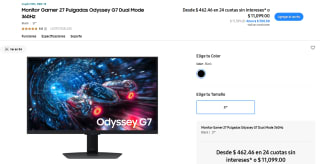 Monitor Samsung 27" Odyssey G7 Dual Mode 360Hz por $7,769