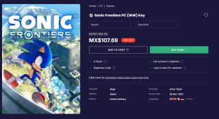 Sonic Frontiers PC (WW) por $108 | Oferta LOADED