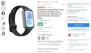 Smartwatch Huawei Band 11 por $494 | Mercado Libre | Ofertas Huawei