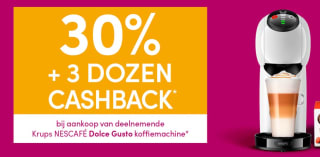 30% + 3 dozen cashback bij aankoop deelnemende Krups NESCAFÉ Dolce Gusto koffiemachin