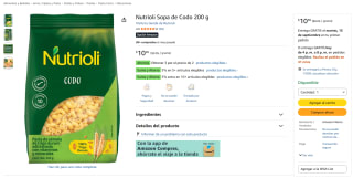 Nutrioli Sopa de Codo 200g por $7 en Amazon