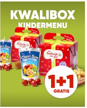 1+1 gratis op alle kindermenu's bij Kwalitaria