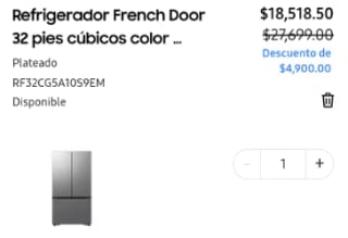Refrigerador French Door 32 pies cúbicos por $16,461 en Samsung