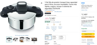 T-fal Olla de Presión Compact Easy 4L por $1,144 | Amazon