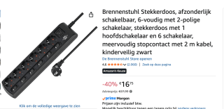 Brennenstuhl stekkerdoos 6-voudig voor €16,75 bij Amazon