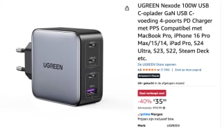 UGREEN Nexode 100W 5-Port Oplader voor €35,98 bij Amazon