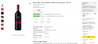 Santa Rita Tres Medallas Cabernet Sauvignon 750ml por $67 en Amazon