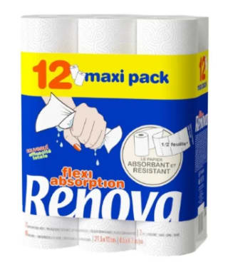 Lot de 12 rouleaux d’Essuie-Tout Flexi Absorption RENOVA à 9,99€