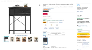 SONGMICS Mesa auxiliar (39.6 x 30 x 60.4 cm) por $299 en Amazon