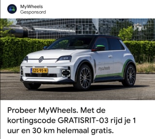 Probeer mywheels met de code voor 1 uur en 30 minuten gratis rijden