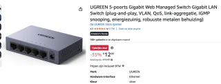 UGREEN 5-poorts Gigabit Web Managed Switch voor €12,99 bij Amazon