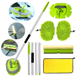 3 in 1 Car Wash Brush with Telescopic Handle & Microfiber Mop Heads