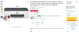 HP Impresora Smart Tank 210 Color por $2,174 | Oferta Amazon