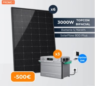 Kit Solaire Plug and Play 3000 Wc avec Stockage 5.76 kWh à 1.799€