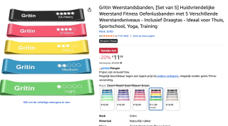 Gritin Weerstandsbanden, [Set van 5] voor €11,99 bij Amazon