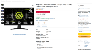 Monitor Gamer MSI MAG 274F de 27" por $2,126 en Amazon