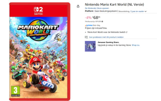 Nintendo Switch 2 Mario Kart: World voor €68,95 bij Amazon