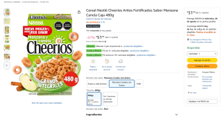 Cereal Nestlé Cheerios Aritos Fortificados Manzana Canela por $34 en Amazon