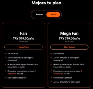 Crunchyroll Mega Fan Anual por $268 en Crunchyroll
