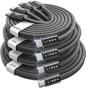 LISEN 60W USB C to C Fast Charging Cables - 4-Pack [0.5/1/2/2M] - Sold by B King / FB
