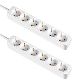 Pack 2 Regletas 6 Enchufes Schuko 1m Blanco sin Interruptor por 6.49€