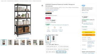 SONGMICS Estantería Pesada de 5 Niveles 45x90x180cm por $1,050 en Amazon