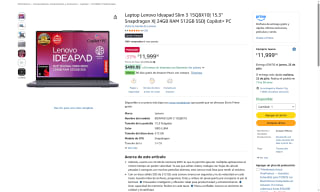 Laptop Lenovo IdeaPad Slim 3 por $11,999 | Oferta Amazon