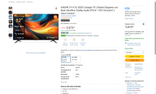 Xiaomi TV A32 por $2,585 | Amazon (Banamex)