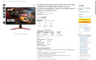 Monitor Acer Nitro 23.8” 165Hz en $2,399 | Oferta Amazon