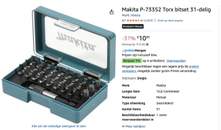Makita - P-73352 - 31-delige - TORX - schroefbit set voor €10,99 bij Amazon