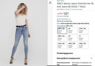 ONLY Skinny Jeans 'Mila' in Blauw Denim voor €22,49 bij Amazon