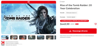 Rise of the Tomb Raider: 20 Year Celebration por $400 | Oferta Nintendo eShop