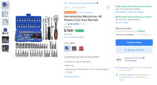 Juego de herramientas mecánicas 46 piezas por $166 en Mercado Libre