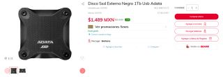 SSD Externo 1 TB USB Adata por $1,489 | Oferta Sears