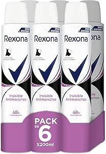 6 desodorantes Rexona Invisible Aerosol mujer Black&White 200ml por 9.06€