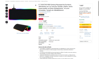 Alfombrilla Gaming RGB E T EASYTAO por $149 | Oferta Amazon