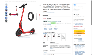 HONEYWHALE S2 Scooter Eléctrico 500W 36V por $4,155 | Amazon
