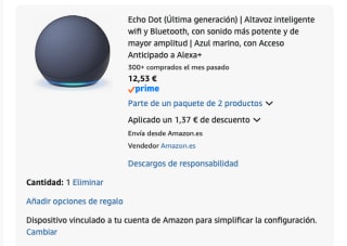 Echo Dot (Última generación) Altavoz inteligente por 12.53€ (devolviendo producto)