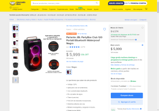 Bocina JBL PartyBox Club 120 por $4,876 | Mercado Libre (OXXO)