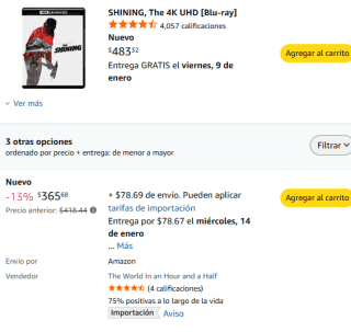 The Shining 4K UHD Blu-ray por $366 | Amazon