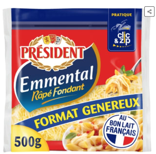 Fromage Emmental Râpé Fondant PRESIDENT à 5,15€