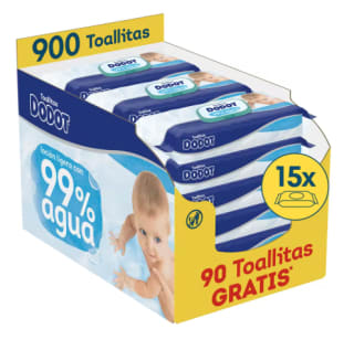 Dodot 99% Aqua Toallitas Bebé 15 Paquetes 60 Unidades = 900 Toallitas por 23.14€