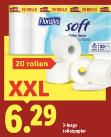 3-laags toiletpapier (20 rollen) voor €6,29, Coca‑Cola 2 liter voor €1,79 bij de Lidl
