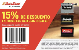 Cupón AutoZone: 15% de descuento en baterías Duralast