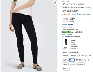 ONLY ONLRAIN Mid waist Skinny fit Jeans voor €14,48 bij Amazon