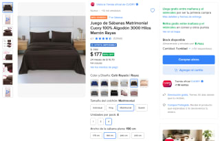 Juego de Sábanas Matrimonial Cuory Algodón por $177 en Mercado Libre