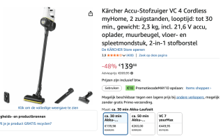 Kärcher Accu-Stofzuiger VC 4 Cordless voor €139,98 bij Amazon