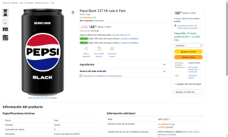 Pepsi Black 6 Pack 237ml por $48 | Amazon