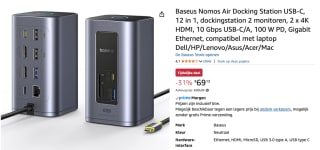 Baseus Nomos Air Docking Station USB-C, 12 in 1 voor €69,13 bij Amazon