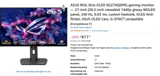 ASUS ROG Strix XG27AQDMG 27" Quad HD 240Hz OLED Gaming monitor voor €411,37